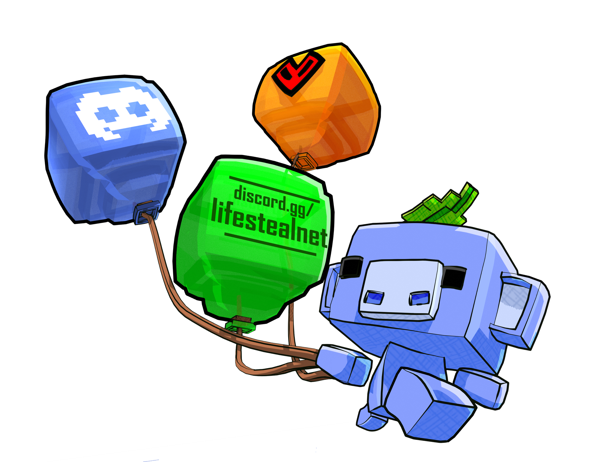 Wumpus holding balloons